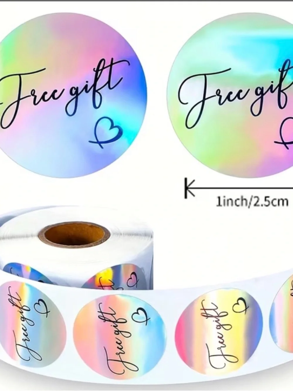 Silver Holographic 'Free Gift' Round Sticker Roll